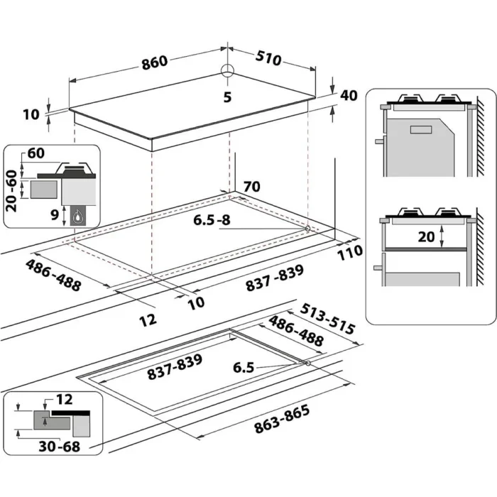 Ariston AGS92SBK Dimensions Ariston AGS92SBK Dimensions