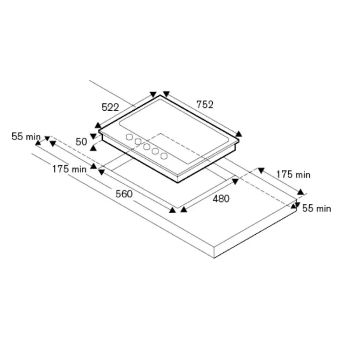 La Germania P7101D9X12 70cm Built-in Gas Hob Technical Sheet