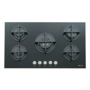 Flora 90cm Black Glass Cooktop Top View