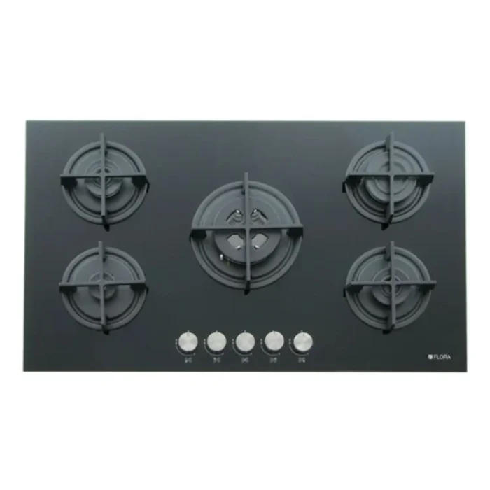 Flora Flora FLBH10-CTSF-R95BC Flora 90cm Black Glass Cooktop Top View