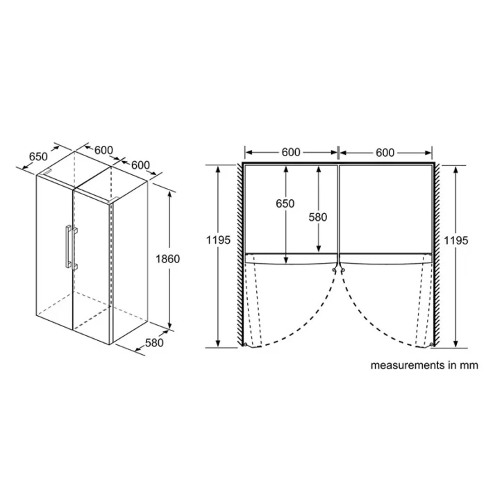Bosch KSV36VL30U Single Door Fridge Dimensions