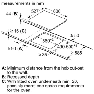 Bosch PKF675FP1E built-in dimensions 2