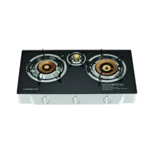 Campomatic GC300BG Front View Black Glass Gas Hob