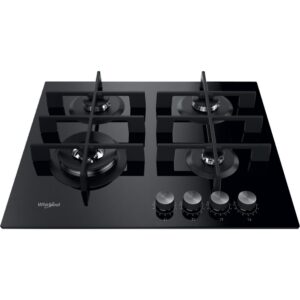 Whirlpool GOWL628 Black Glass Hob Front Inclined View