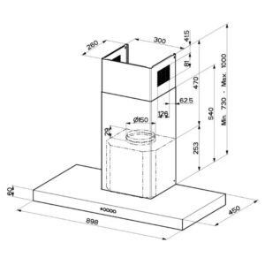 Faber Stilo Smart XA90 (2) Technical Drawing 1 Kitchen Hood Faber Stilo Smart XA90 (2) Technical Drawing 1 Kitchen Hood