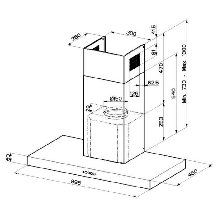 Faber Stilo Smart XA90 (2) Technical Drawing 1 Kitchen Hood
