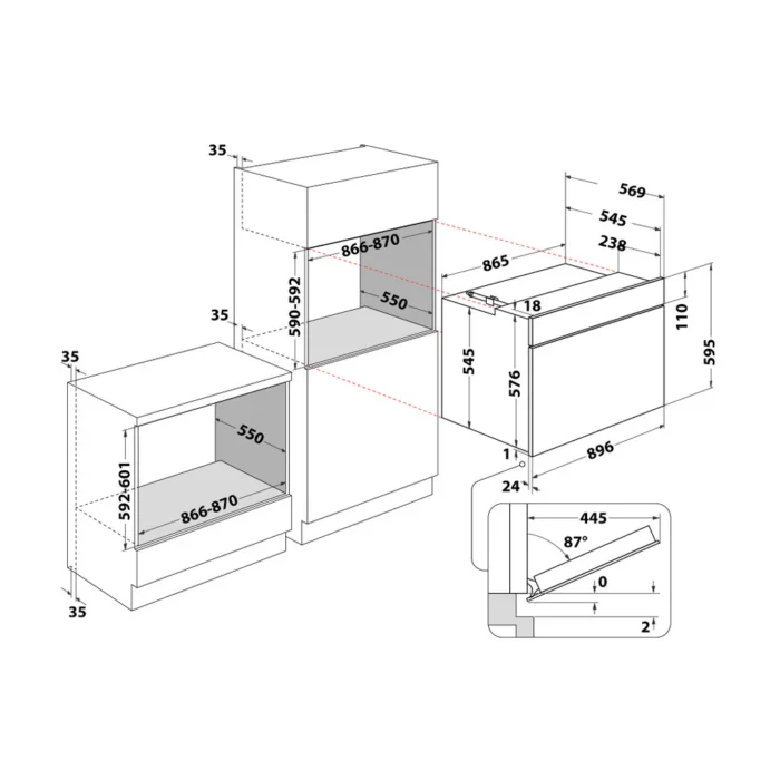 Whirlpool Built-in Oven MSA I 5G3F IX Dimensions