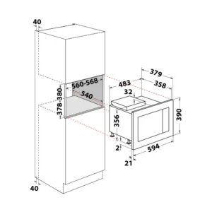 Whirlpool WMF250G Built-In Microwave Technical Drawings