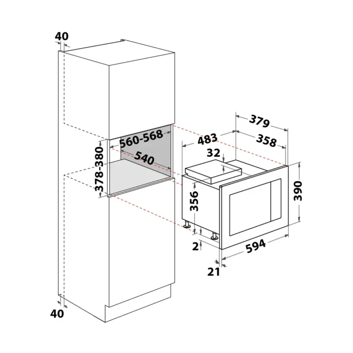 Whirlpool WMF250G Built-In Microwave Technical Drawings Whirlpool WMF250G Built-In Microwave Technical Drawings