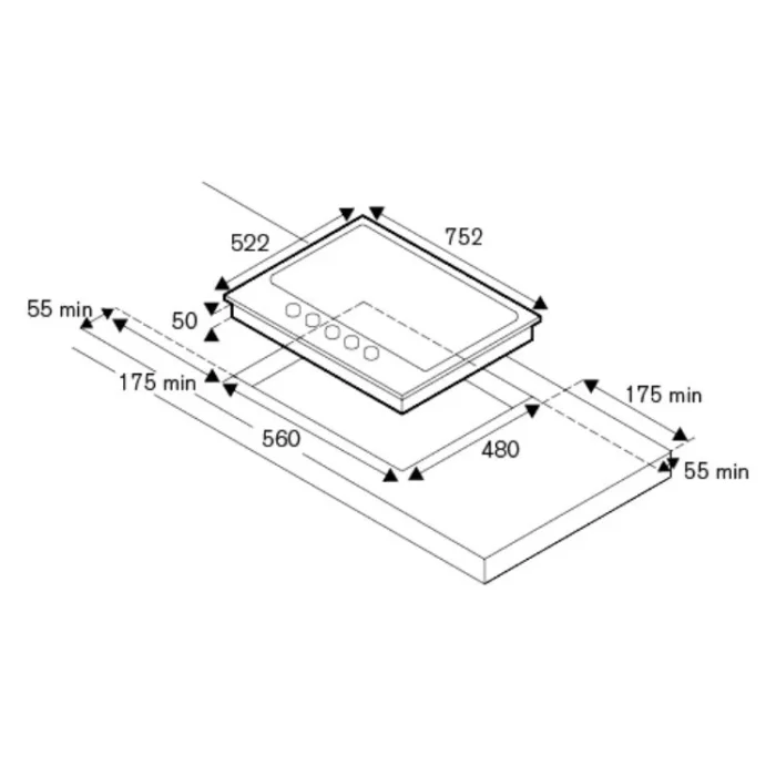 La Germania P755CLAGX Built-in Gas Hob Dimensions
