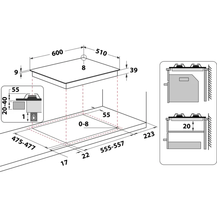 Ariston PCN642WH Dimensions