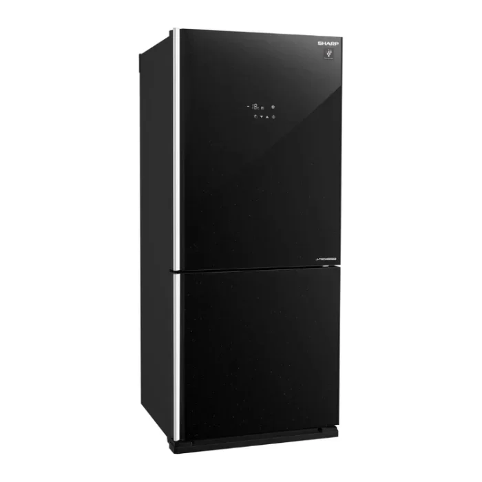 Sharp SJGV73 Black Glass Refrigerator Angle View Sharp SJGV73 Black Glass Refrigerator Angle View