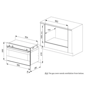 Smalvic F90 90cm Built-in Gas Oven Dimensions